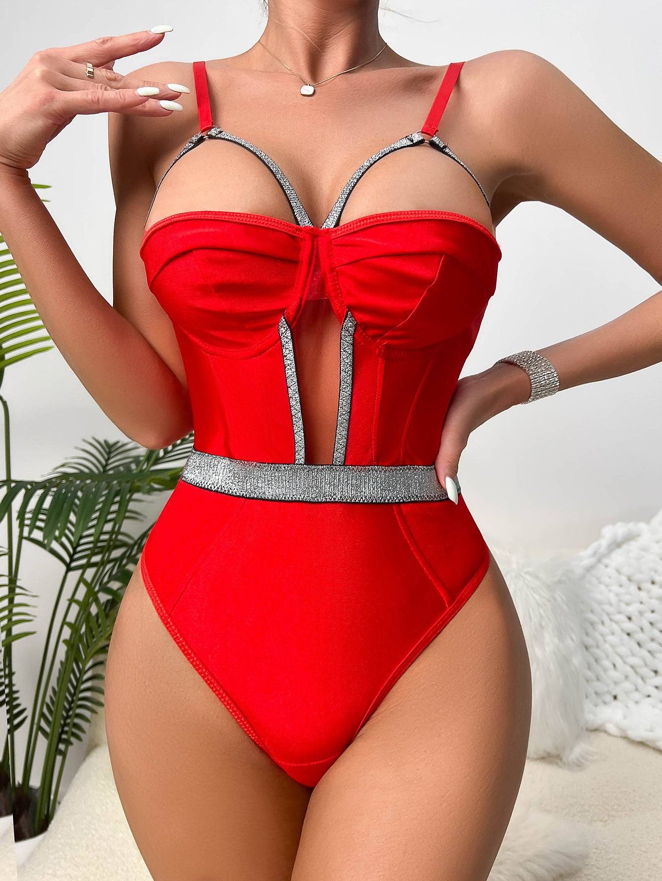 Women's Shapewear Sexy Hot Lingerie Midnight Charm Game Dress Black Strap Hollow Out Underwear Set