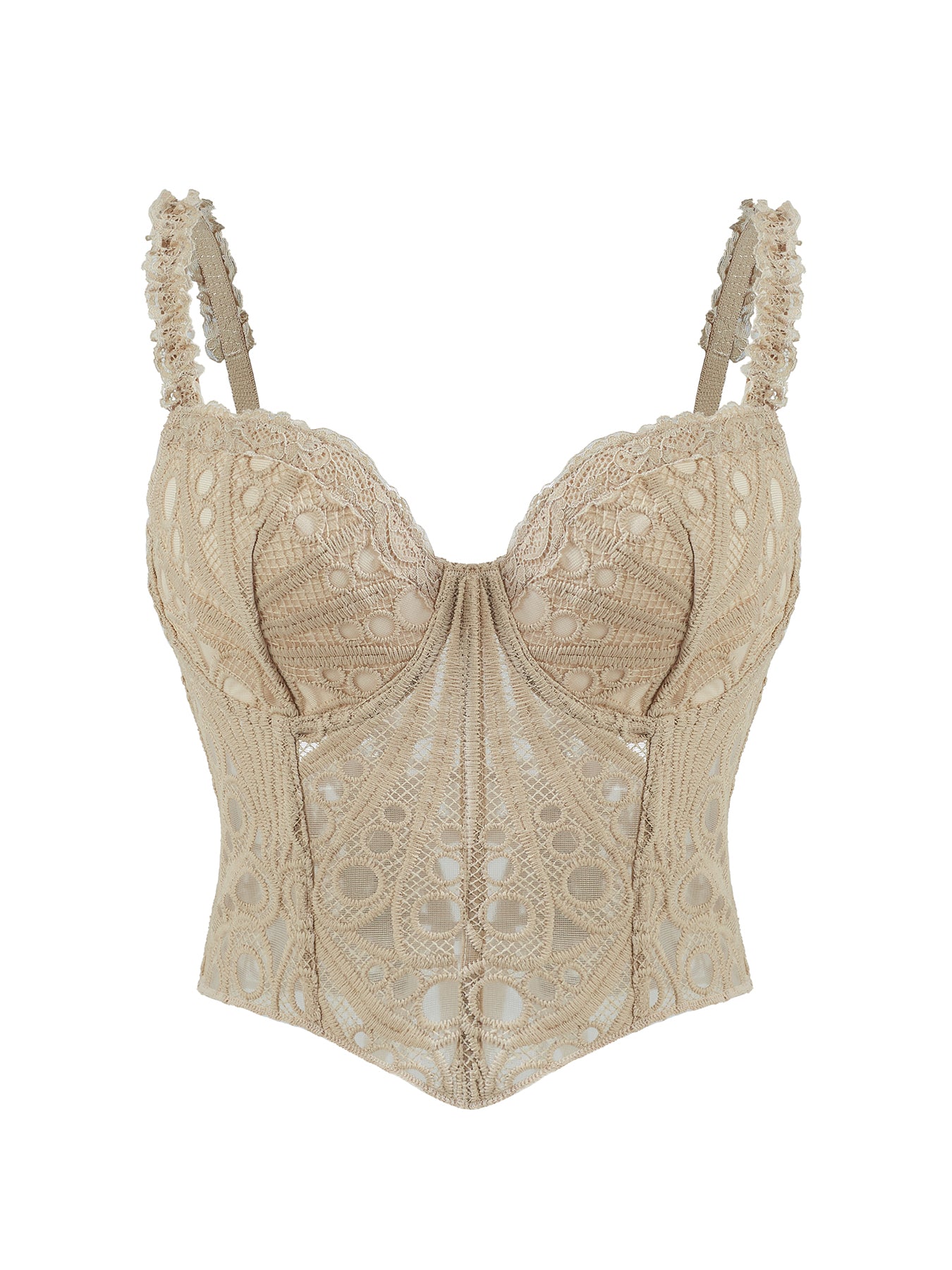 1pc Textured Sheer Floral Lace Corset Hollowed Out Bustier Cute Crop Top For Daily Wear/Party/Wedding Cami Top