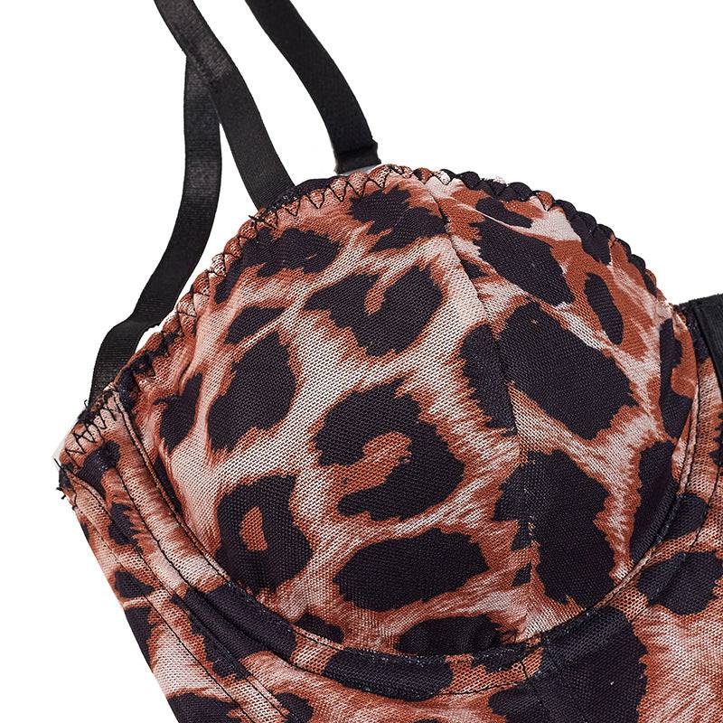 Women Clothes;Crop Tops;Leopard Print;Sexy Women Casual Dating Leopard Print Breast Cup With Underwire Embellished Corset Top,Sexy Bra Costume Tank Top