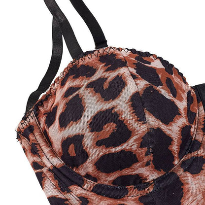Women Clothes;Crop Tops;Leopard Print;Sexy Women Casual Dating Leopard Print Breast Cup With Underwire Embellished Corset Top,Sexy Bra Costume Tank Top