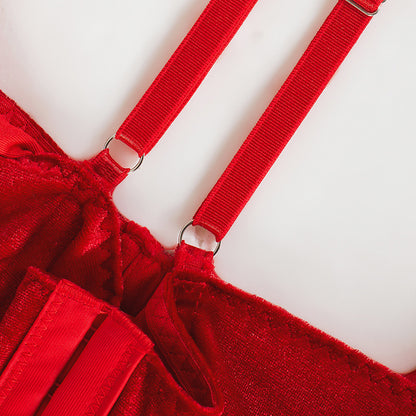 Women's body shaping garment real velvet suspenders outer wear bra with steel ring body shaping sexy backless slimming