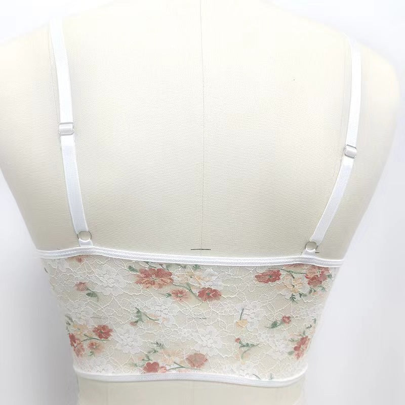 Corset Tops,Women Sexy Corsets Elegant Apricot Floral Lace Bustier Corset Top Summer Slim Spaghetti Straps Boned Push Up Crop Tops Bra Y2K See Through Camis Vest Streetwear