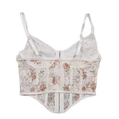 Corset Tops,Women Sexy Corsets Elegant Apricot Floral Lace Bustier Corset Top Summer Slim Spaghetti Straps Boned Push Up Crop Tops Bra Y2K See Through Camis Vest Streetwear