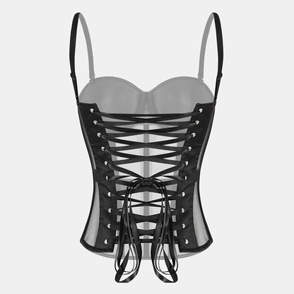 Women Sexy Strapless Satin Bustier Open Back Boned Ruched Corset Crop Top