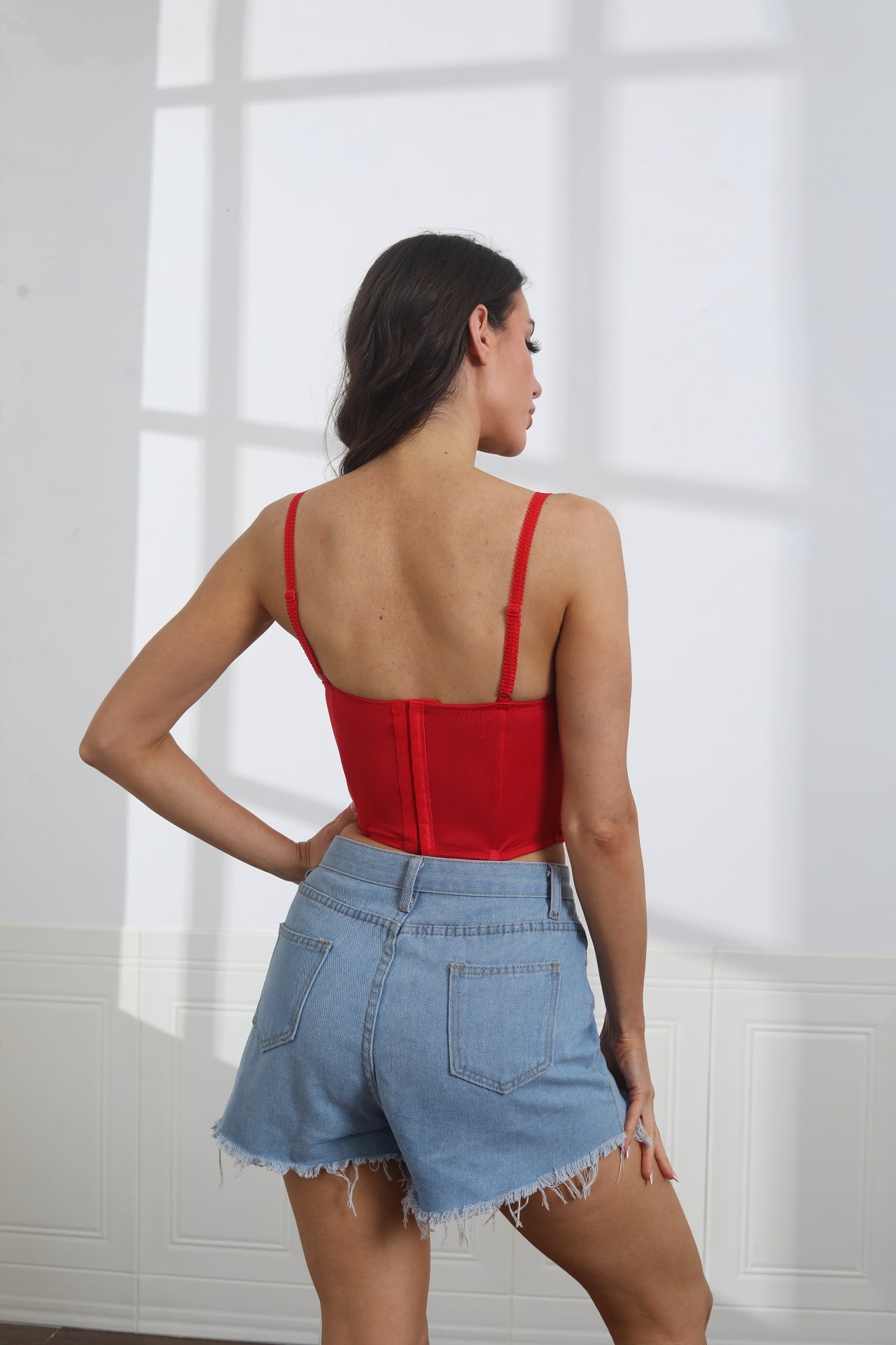 Women's Sexy Lace Trim Spaghetti Strap Bustier Cami Crop Tops