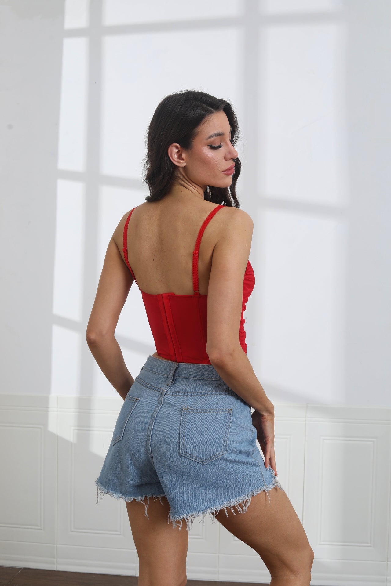 Women's Sexy Lace Trim Spaghetti Strap Bustier Cami Crop Tops