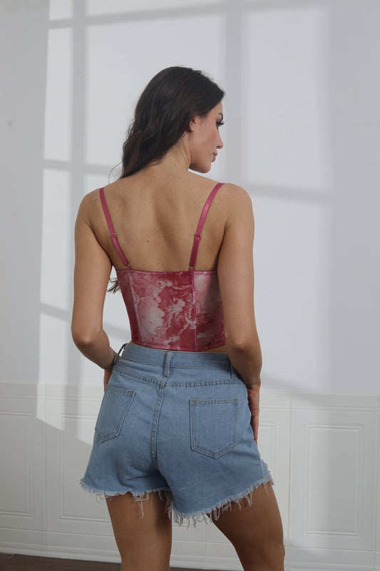 Waist three-dimensional steel ring slim small camisole print sexy fishbone body shaping bra vest top