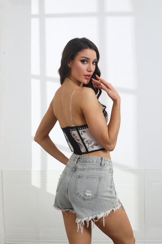 Women's Cami Corset Top Spaghetti Straps Sexy Backless Club Party Bustier Top Y2k Going Out Tops