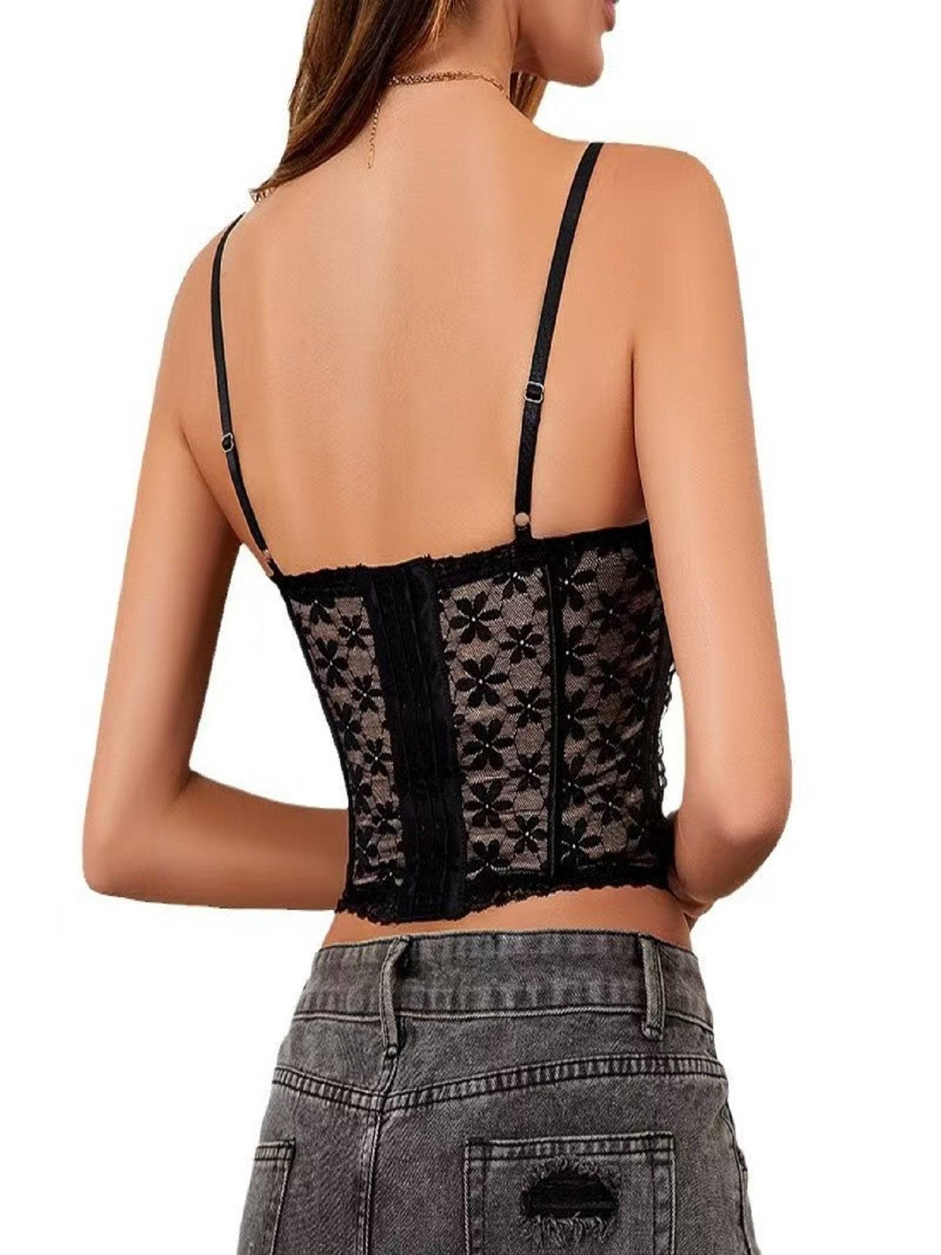 Corset Gel Bone Top Slim Outwear Lace Lace Gel Bone Shaping Sexy Breastplaining Hollow Backless See-Through Suspender Belt