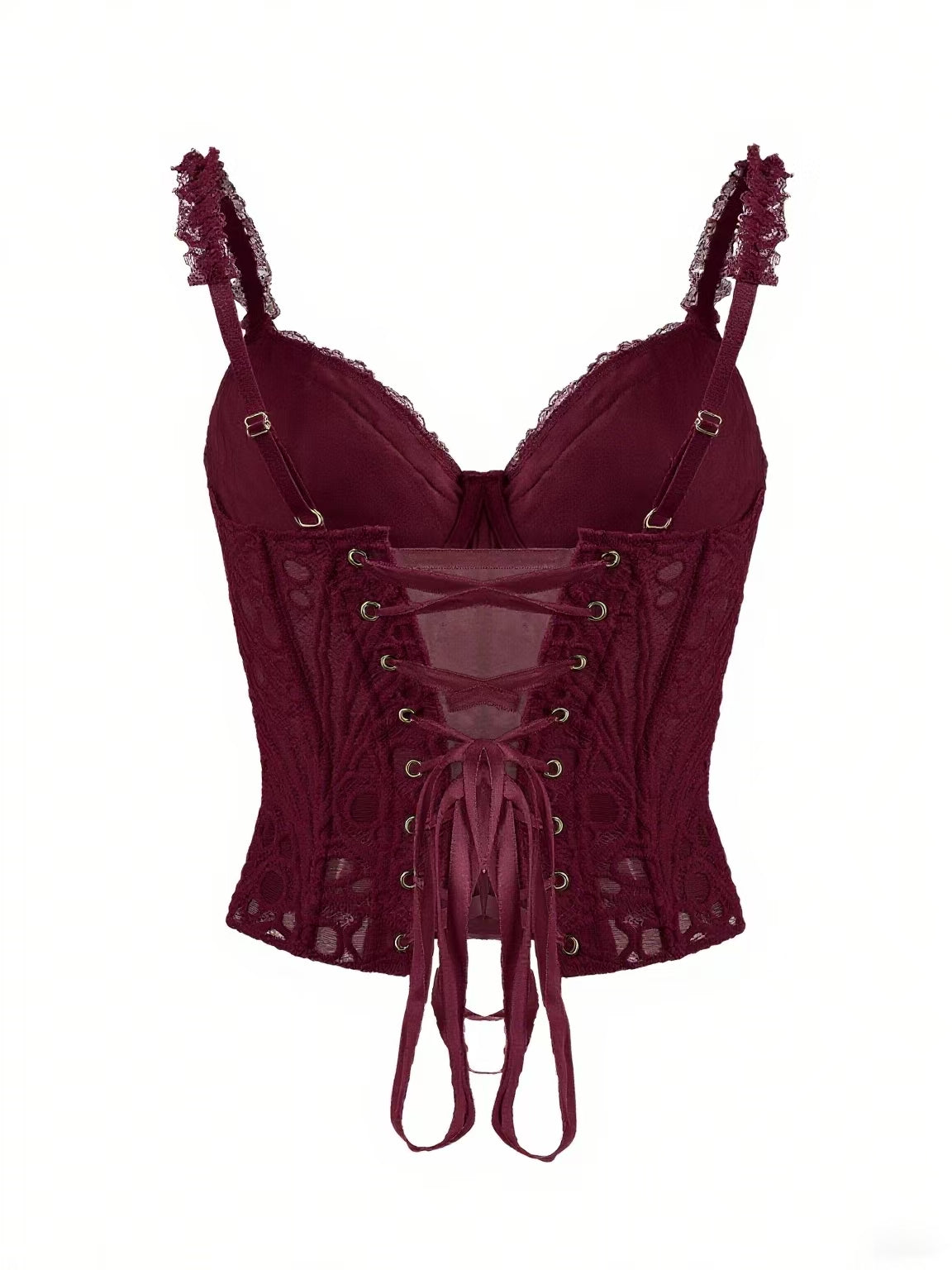 1pc  Textured Sheer Floral Lace Corset Hollowed Out Bustier Cute Crop Top For Daily Wear/Party/Wedding Cami Top