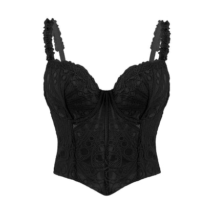 1pc  Textured Sheer Floral Lace Corset Hollowed Out Bustier Cute Crop Top For Daily Wear/Party/Wedding Cami Top