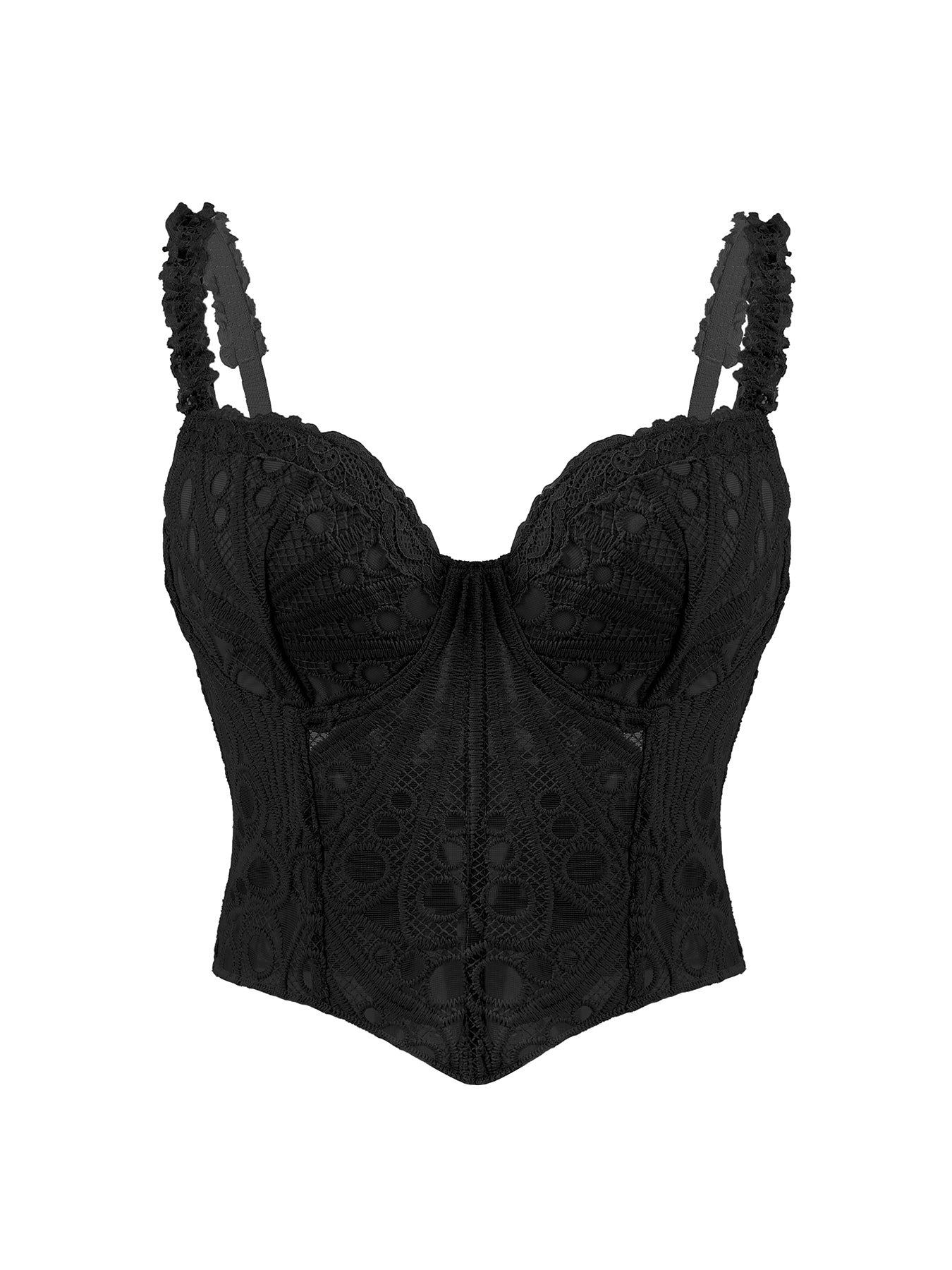 1pc  Textured Sheer Floral Lace Corset Hollowed Out Bustier Cute Crop Top For Daily Wear/Party/Wedding Cami Top