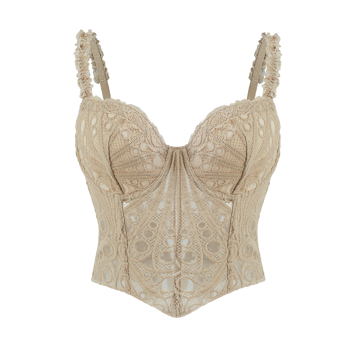 1pc  Textured Sheer Floral Lace Corset Hollowed Out Bustier Cute Crop Top For Daily Wear/Party/Wedding Cami Top