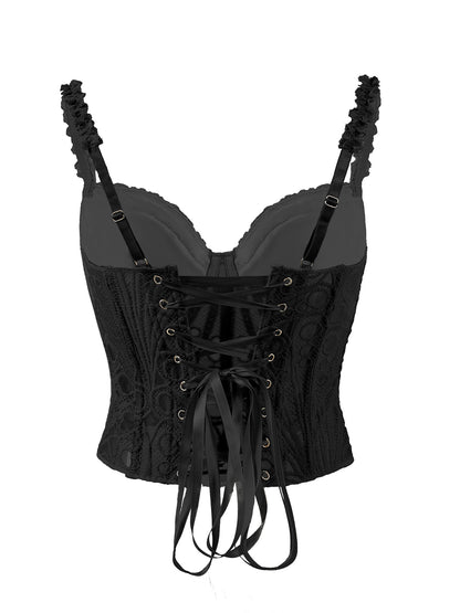 1pc  Textured Sheer Floral Lace Corset Hollowed Out Bustier Cute Crop Top For Daily Wear/Party/Wedding Cami Top