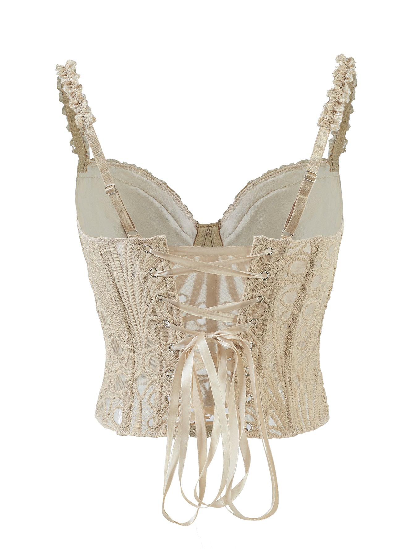 1pc  Textured Sheer Floral Lace Corset Hollowed Out Bustier Cute Crop Top For Daily Wear/Party/Wedding Cami Top