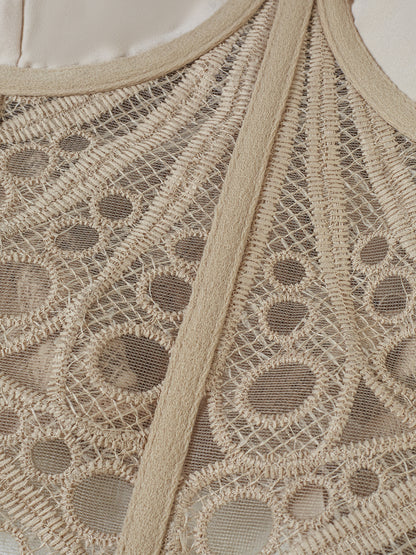1pc  Textured Sheer Floral Lace Corset Hollowed Out Bustier Cute Crop Top For Daily Wear/Party/Wedding Cami Top