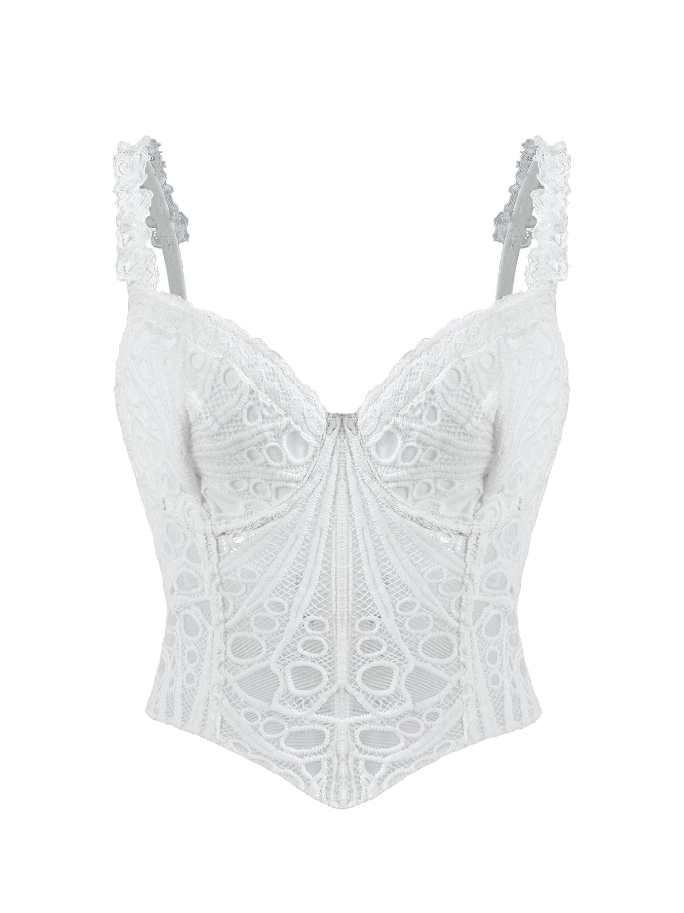 1pc  Textured Sheer Floral Lace Corset Hollowed Out Bustier Cute Crop Top For Daily Wear/Party/Wedding Cami Top
