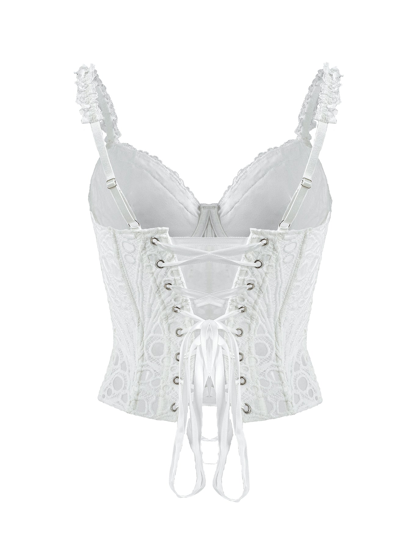 1pc  Textured Sheer Floral Lace Corset Hollowed Out Bustier Cute Crop Top For Daily Wear/Party/Wedding Cami Top
