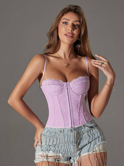 Fishbone sexy suspenders underwire waist top with adjustable gathered chest wrap