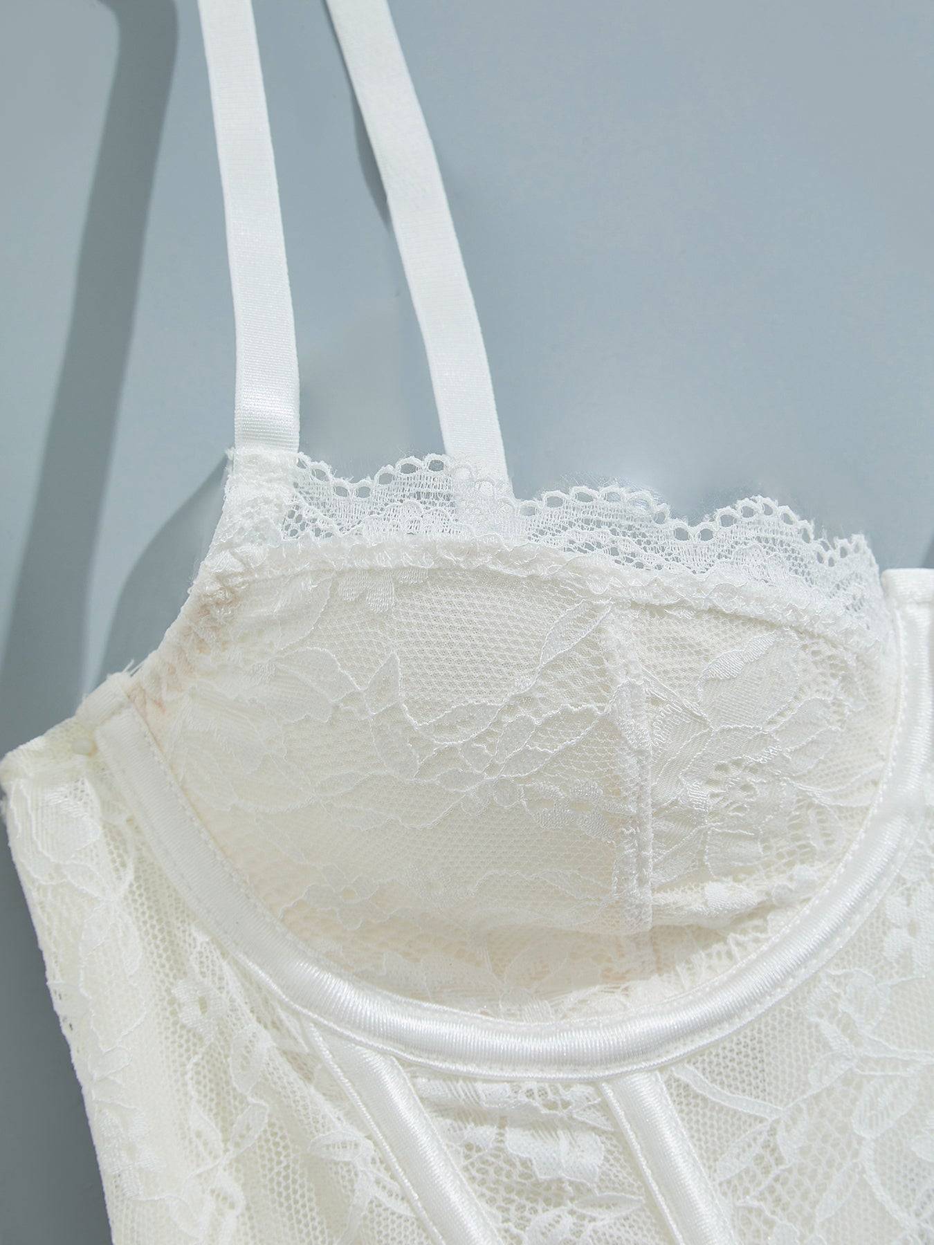 Plain Lace Elegant Fishbone Support Corset Bustier Adjustable Back Buckle Spaghetti Strap Tummy Control Cami Body Shaper Women's Lingerie & Shapewear