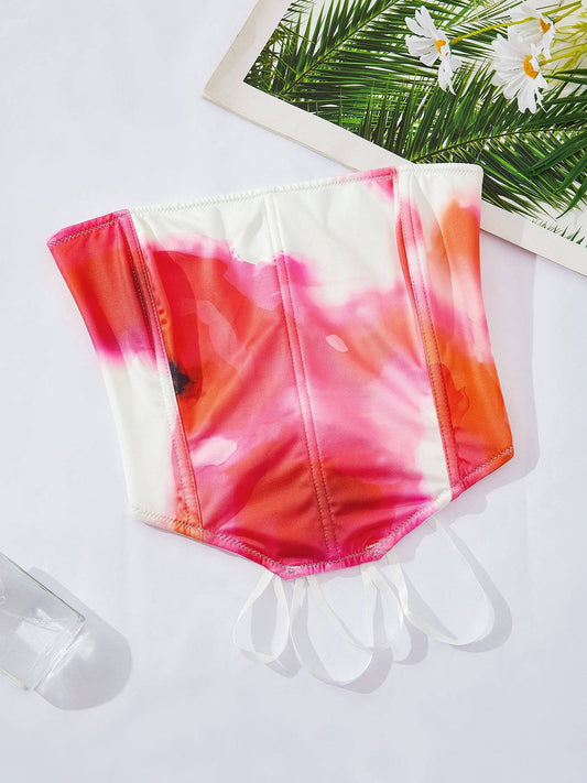 Women ShapewearTie Dye Floral Print Cropped Asymmetrical Hem, Fall Fashiontfit,Floral Women Top,Concert Women Outfit