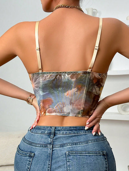 Women's Summer Sleeveless Oil Painting Print Fitted Street Style Tank Top Graphic Tees Women Tops