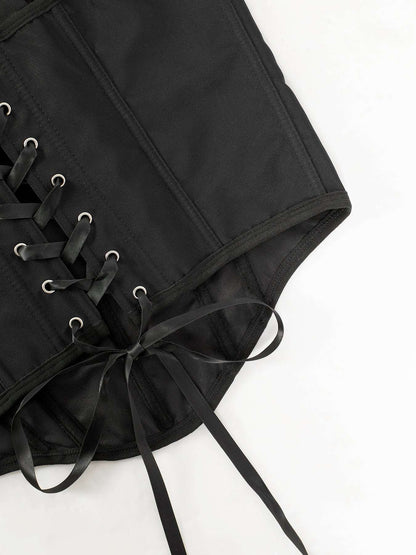 Sexy Black Mesh Corset Top with Lace-Up Back, Strapless Slim Fit Shapewear for Women - Off-Shoulder Design, Semi-Sheer Fishbone Support