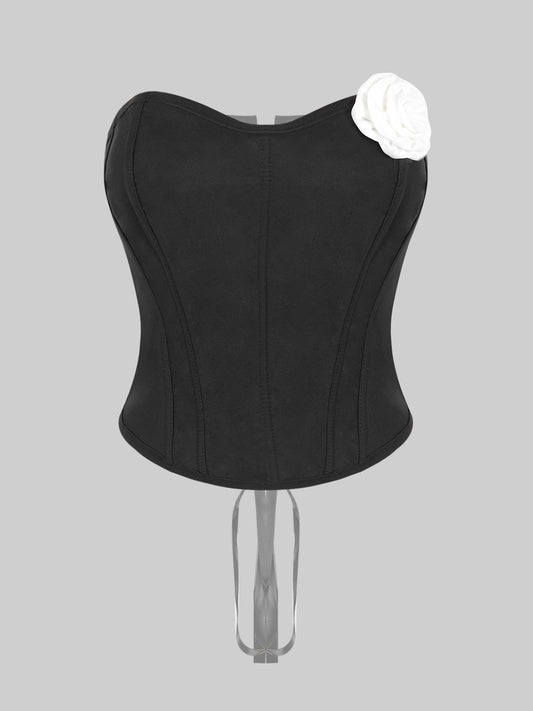 Sexy Black Mesh Corset Top with Lace-Up Back, Strapless Slim Fit Shapewear for Women - Off-Shoulder Design, Semi-Sheer Fishbone Support