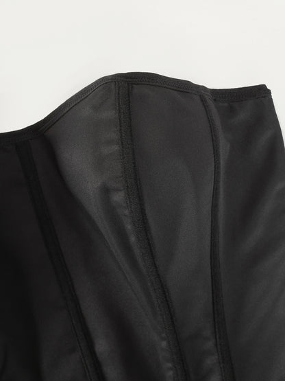 Sexy Black Mesh Corset Top with Lace-Up Back, Strapless Slim Fit Shapewear for Women - Off-Shoulder Design, Semi-Sheer Fishbone Support
